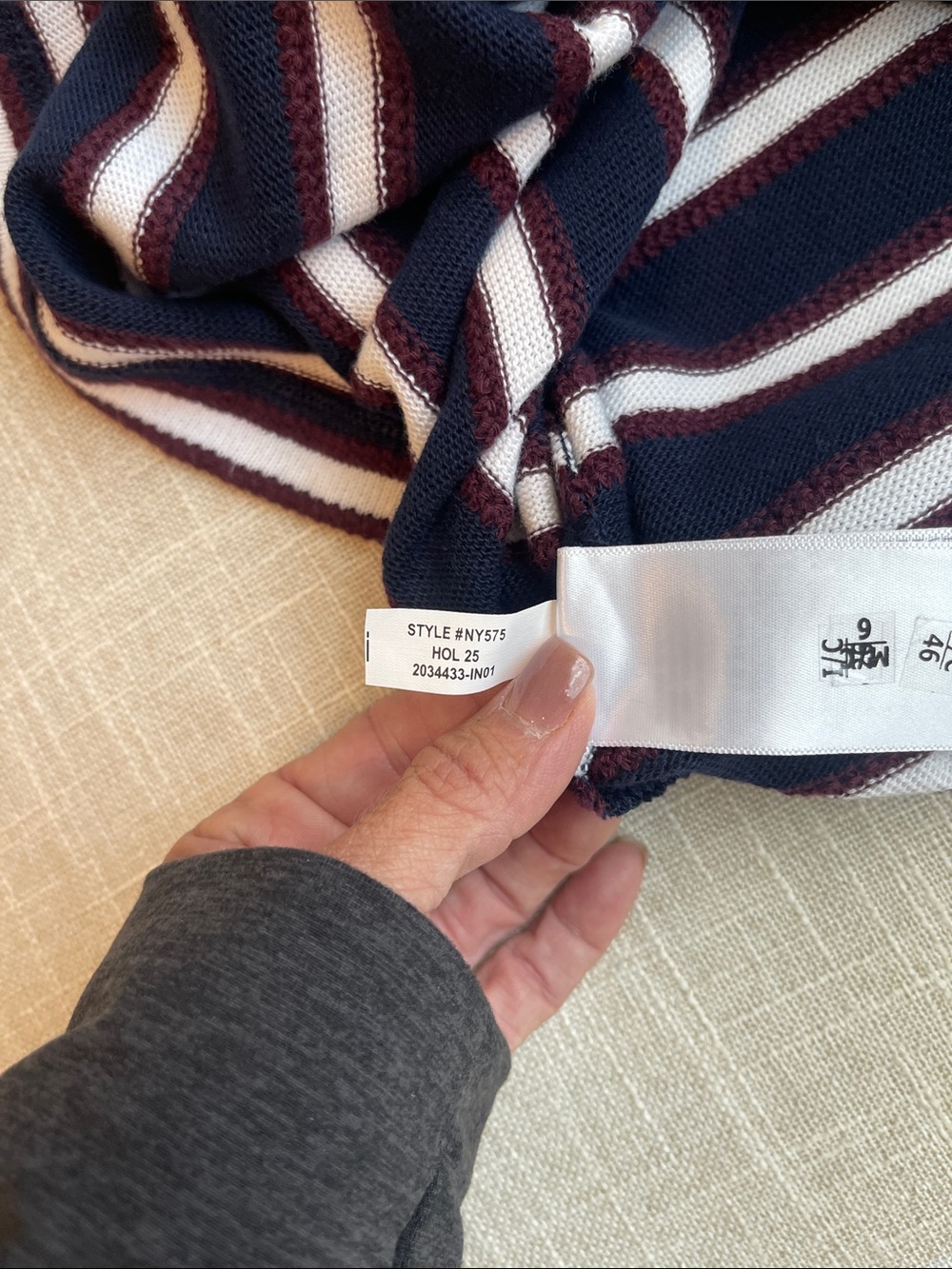 Madewell Navy, White & Burgundy Striped Polo-Style Long Sleeve Top - Picture 8 of 8